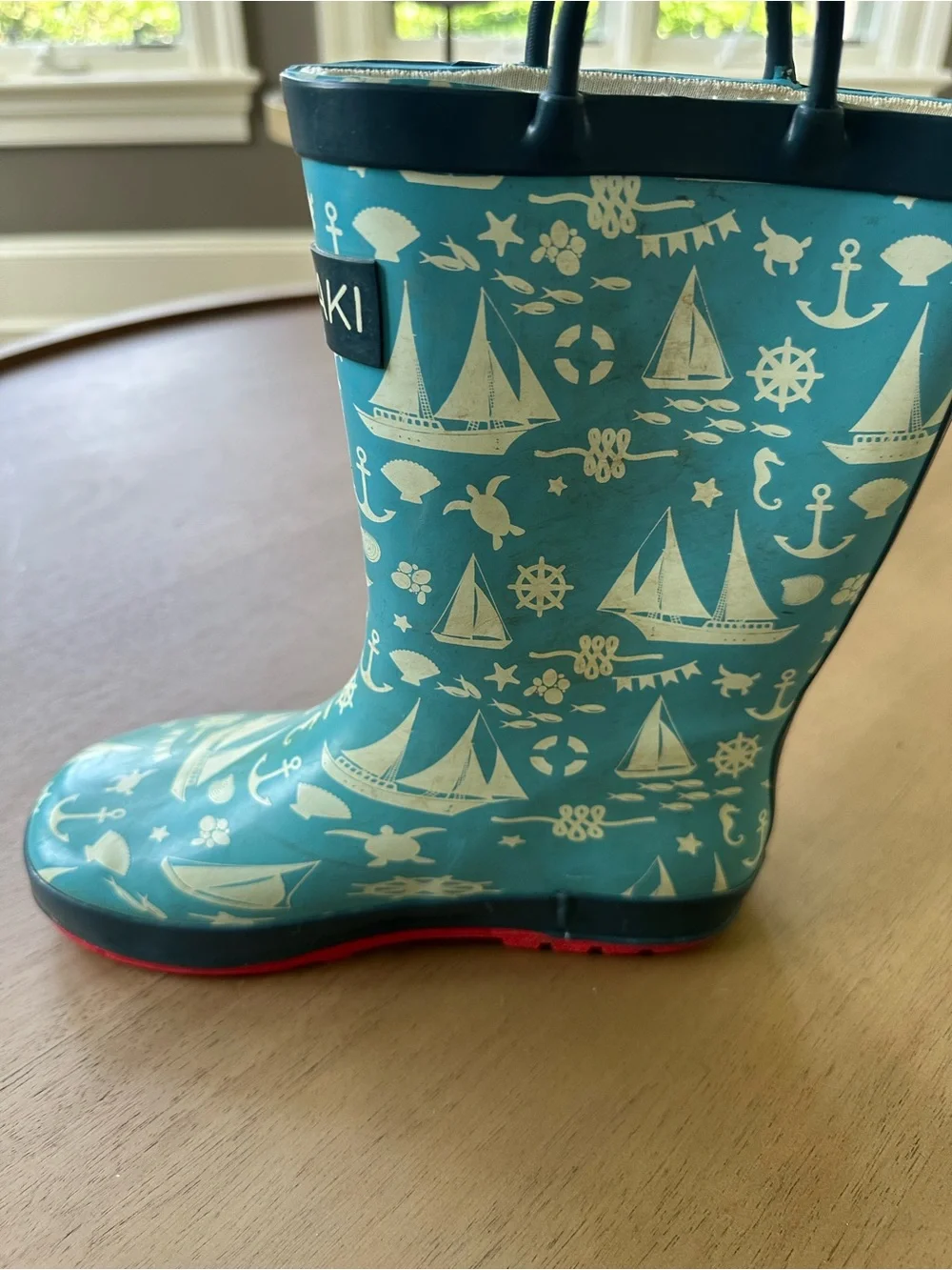 OAKI Nautical Print Rain Boots, Size 2 Big Kid